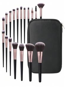 18pcs Professional Makeup Brush Set With Storage Bag, Includes Soft Foundation Brush, Powder Brush, Blush Brush, Eyeshadow Brush, Eyebrow Brush, Blending Brush, Detail Brush, Lip Brush, Made Of Soft Fibers For Easy Carrying And Travel Use, Gift For Women And Girls - Multicolor - View 1