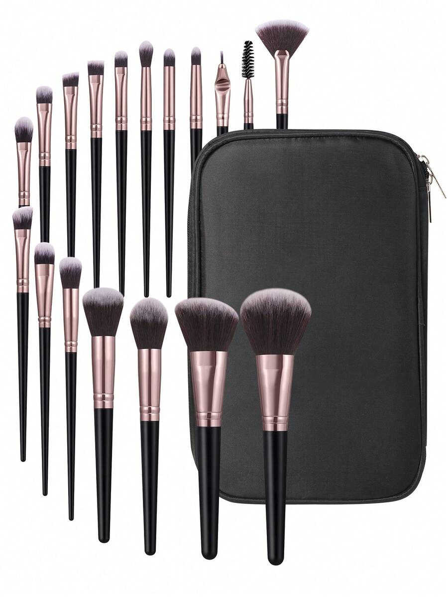 18pcs Professional Makeup Brush Set With Storage Bag, Includes Soft Foundation Brush, Powder Brush, Blush Brush, Eyeshadow Brush, Eyebrow Brush, Blending Brush, Detail Brush, Lip Brush, Made Of Soft Fibers For Easy Carrying And Travel Use, Gift For Women And Girls - Multicolor - View 1