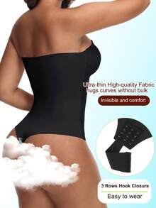 Strapless Shapewear Bodysuit For Women With Built-In Bra Silicone Anti-Slip Tummy Control Thong Corset Underbust Push Up Underwear Invisible For Wedding Dresses - 黑色 - 查看 3