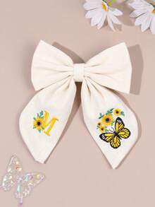 1件 26字母刺繡白色布料髮夾，甜美字母向日葵蝴蝶圖案髮夾，精緻女孩優雅髮夾，返校季 - 彩色 - 查看 35