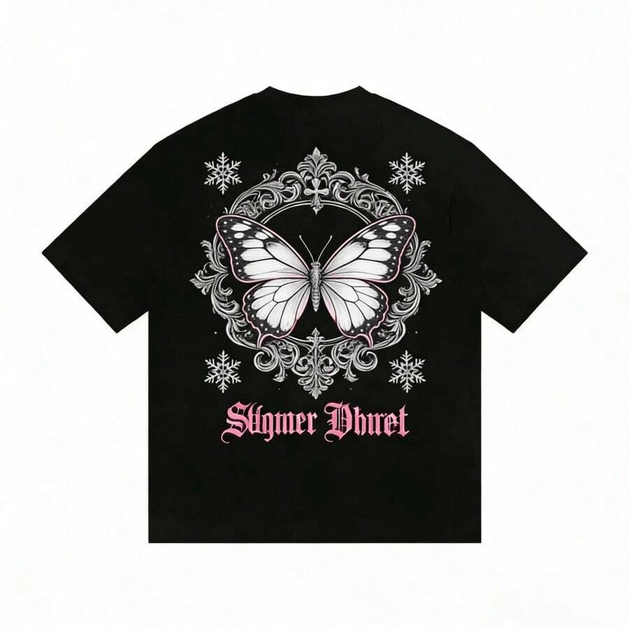Men's Graphic T-Shirts - Black - T-Shirt With Pink Patterns - Summer Outfits - Black - View 1