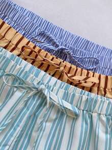3 pantalones cortos sueltos y casuales con cintura de atar para mujer - Multicolor 12 - Ver 7