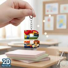 1pc 2D Flat Acrylic Alphabet Keychain, Rainbow Letter Key Ring With School Theme Decor, Personalized Initial Bag Charm, - Multicolor - View 31
