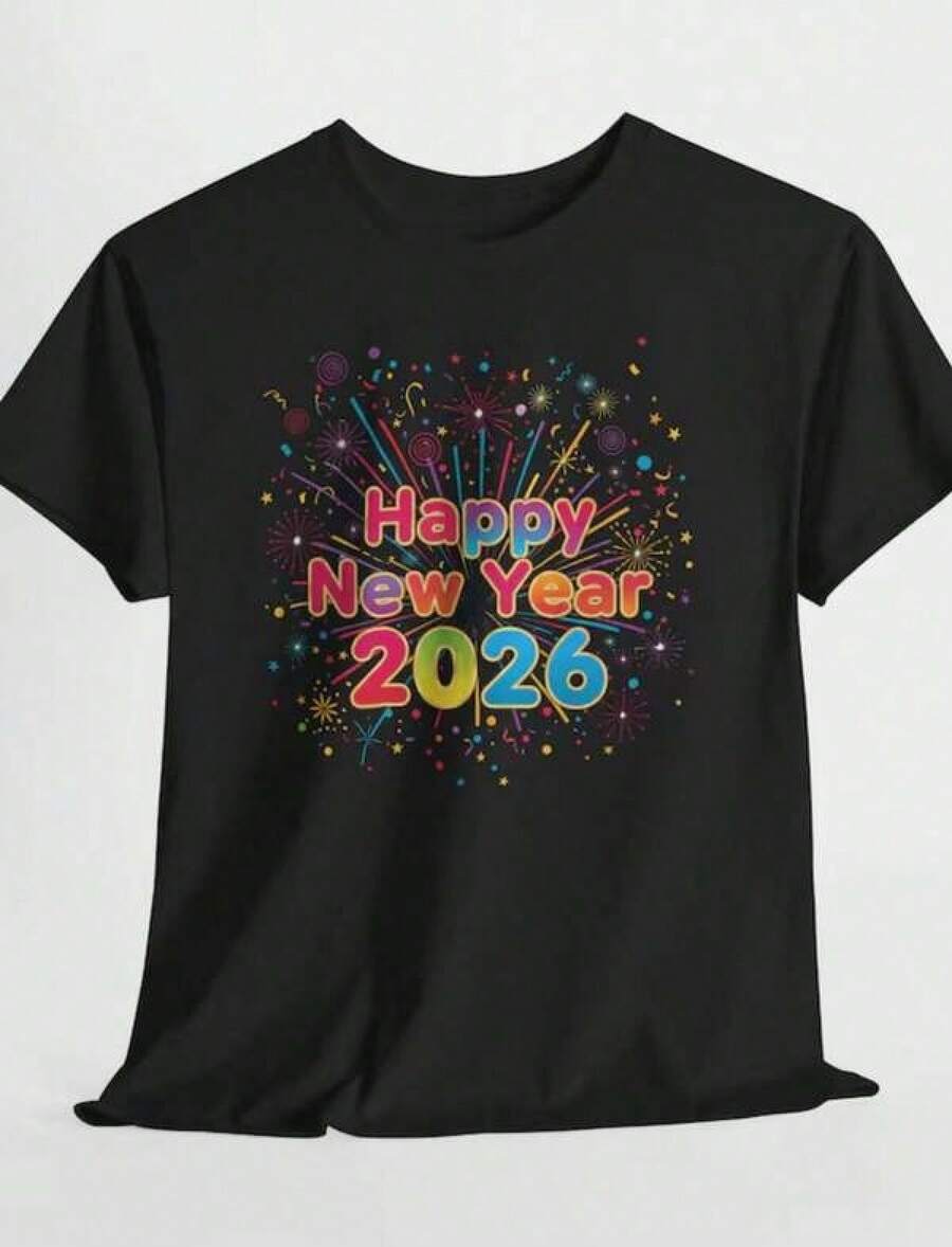 Camiseta gráfica de Feliz Año Nuevo 2026, camiseta de celebración, blusas de mujer, blusas, tops de mujer, unisex. - Negro - Ver 1