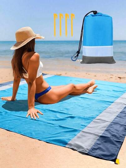 1pc Extra Large Waterproof Beach Mat, Super Big Waterproof Beach Blanket, Foldable Waterproof Pocket Beach Mat, Portable Lightweight Picnic Beach Mat, Quick Dry Outdoor Picnic Mat, Durable Waterproof Anti-Sand Beach Blanket, Suitable For Picnic, Travel, Camping And Hiking, Enjoy Dust-Free Beach, Size 200x210cm