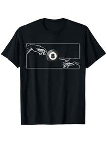 Black T-Shirt With A Number 8 Billiard Ball Design For Players, Made Of Comfortable Material, Ideal For Halloween And Christmas, Classic Black Color, Suitable For All Seasons. A Short-Sleeved T-Shirt Suitable For Home, Everyday Wear, Parties, And Travel-Perfect As A Gift For Friends Or Family. - 黑色 - 查看 6