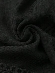Clasi Vestido mini de manga abullonada con ribete de encaje de unicolor para mujer, para verano - Negro - Ver 6