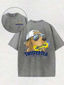 Twisted Tea T-Shirt, 230 G/M² Thick Cotton T-Shirt, Unisex Urban Retro Style T-Shirt, Casual Outdoor Wear, Machine Washable, Perfect Gift For Men And Women, Graphic T-Shirts For Women, Summer Outfits For Women - 灰色 - 查看 5