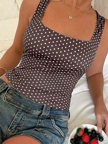 Camiseta de tirantes de punto a rayas rosa, estilo Y2K, diseño sin mangas adecuado para la playa, el transporte y el uso casual en verano - Marrón - Ver 10
