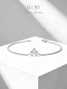 Personalized Text Bracelet, Hiphop Style Customized Pendant Bracelet For Women, Nylon Cord Bracelet With Pendant, Customized Jewelry Text Beads, Best Gift For Couples, Friends, Family, Silver Color, Fashionable, Casual Minimalist, Minimalist, Unisex Style, Customized Fashion, Personalized, Unique, Suitable For Girlfriend, Mother, Mother's Day Gift - Full Diamond Bracelet - View 3
