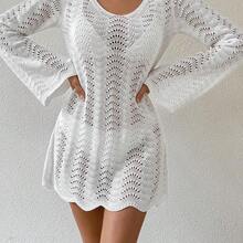 Swim Lushore Vestido para cubrir la parte trasera hecho de punto con encajes de verano para mujer, con corbata y espalda descubierta para la playa - 01 - Ver 6