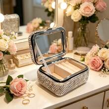 Hộp đựng trang sức nhỏ đính đá lấp lánh mới, nhiều ngăn để đựng nhẫn, bông tai, dây chuyền, hộp đựng trang sức nhỏ gọn, dễ mang theo. - trắng - Xem 6