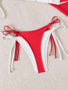 Conjunto de 3 piezas de traje de baño negro y blanco para mujer, conjunto de traje de baño casual y sexy de 3 piezas para resort de playa, conjunto de traje de baño de 3 piezas para mujer, Bottom de traje de baño para mujer, conjunto de playa negro y blanco para mujer - Rojo - Ver 7