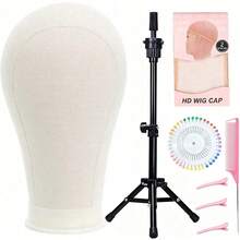 Mô hình đầu ma-nơ-canh bằng vải bố 22 inch kèm giá đỡ, giá đỡ ba chân có thể điều chỉnh kèm ghim mũ tóc giả, lược đuôi và kẹp tóc, thích hợp cho việc thực hành làm tóc giả, đào tạo tạo kiểu và trưng bày. - Xem 17