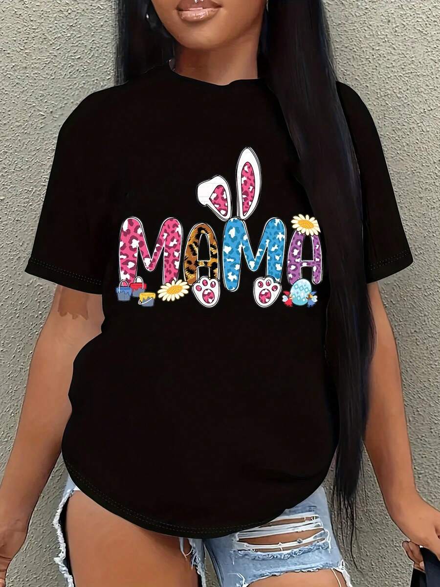 Talla Grande - Talla Grande - Camiseta de Halloween con Estampado de Dibujos Animados de Mamá, Conejito Huevos Casual Manga Corta Cuello Redondo, Adecu parrimavera y Verano al e , Regalo Perfecto pararejas y Buenos Amigos