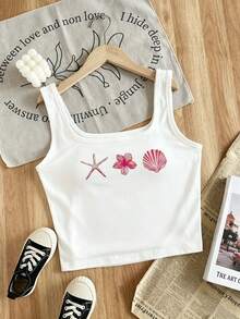 Áo tank top cổ chữ V sâu, in họa tiết, ôm sát, thích hợp cho kỳ nghỉ biển dành cho nữ, áo camisole không tay màu trắng, dây đeo dày, áo vest đi nghỉ mát, áo tank top thường ngày. - trắng - Xem 2