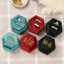 1pc Customized Crystal Patchwork Hexagonal Velvet Ring Box, Personalized Wedding Ring Holder, Engagement Proposal Jewelry Box, Perfect Gift For Couples And Newlyweds - Multicolor - View 10