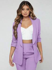 Traje de blazer con cuello de chal y pantalones para otoño/invierno - Lila Púrpura - Ver 6