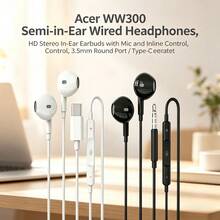 Acer Headphone In-Ear Berkabel OHW300, Stereo Definisi Tinggi dengan Mikrofon, Earphone Berkabel 3.5mm Kompatibel dengan Smartphone dan Komputer, Nyaman untuk Pemakaian Jangka Panjang dengan Kontrol In-Line - View 1