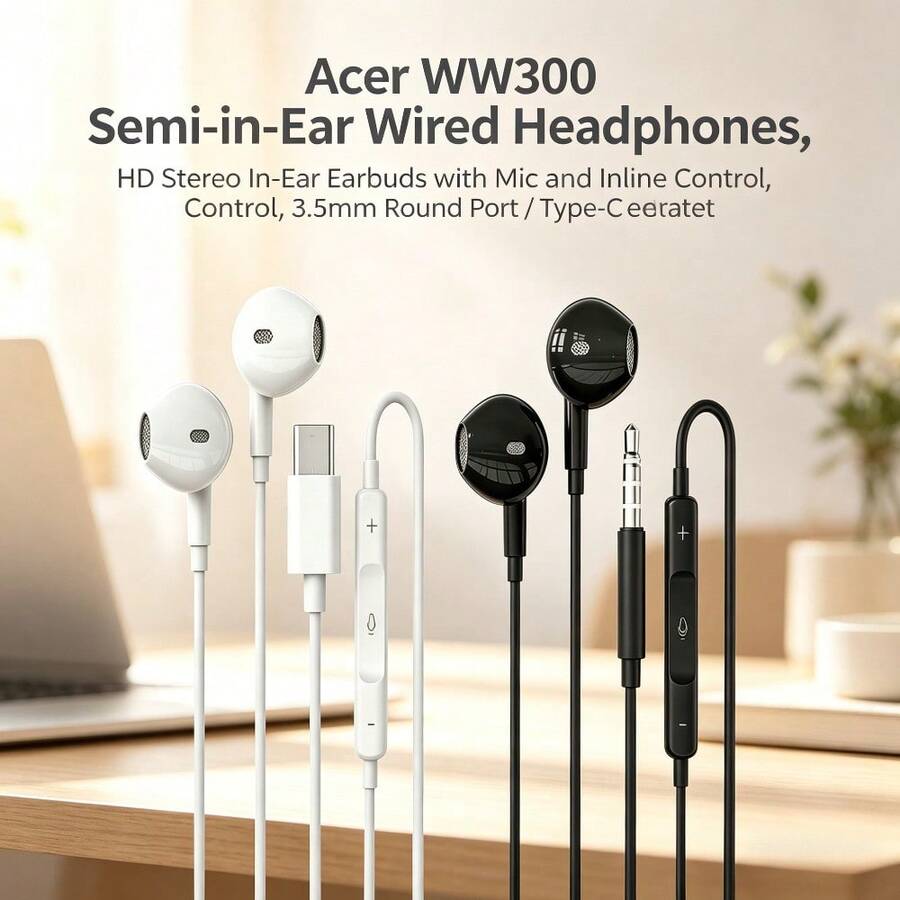 Acer Headphone In-Ear Berkabel OHW300, Stereo Definisi Tinggi dengan Mikrofon, Earphone Berkabel 3.5mm Kompatibel dengan Smartphone dan Komputer, Nyaman untuk Pemakaian Jangka Panjang dengan Kontrol In-Line - View 1
