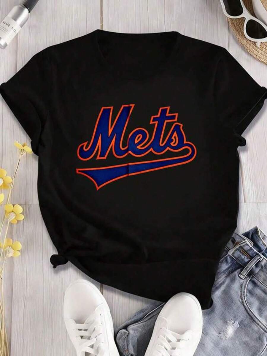 1 pieza Camiseta casual uni de 100% aodón con logotipo gráfico, camiseta deportiva de 220g con estilo urbano, camiseta de 100% aodón con estampado digital de tema de béisbol, camiseta casual de estilo hip hop de manga corta con cuello redondo, adecu para: eventos deportivos/fiestas de vacaciones/salidas/regalos deportivos y de otras vacaciones