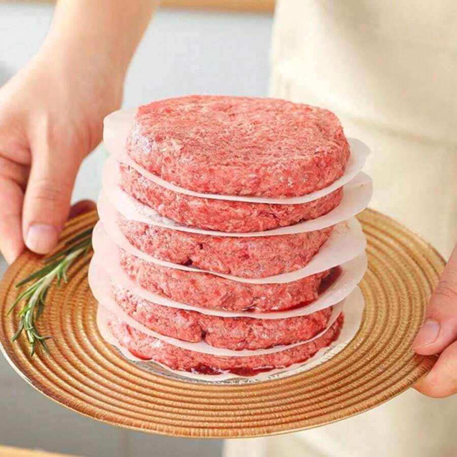 100/500 piezas de papel para hamburguesas precortado, papel interfoliado de alta calidad de 11,99 cm de diámetro, adecuado para separar hamburguesas congeladas, apilable, para horno, diseño individualmente empaquetado, accesorio de cocina ideal para el hogar y el restaurante - Ver 1