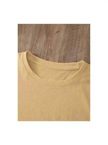 YOCASA Women's Casual Summer T-Shirt, Round Neck, Fitted, Short Sleeve, With Oil Painting Print, Floral, Heart, Cherry, And Letter Patterns. Simple Casual Fabric, Sporty Style, Ideal For Everyday Wear And Valentine's Day Dates. 1 Piece, 180g Pure Heavy, 95% Polyester 5% Spandex. 100% Cotton Durable - 黃色 - 查看 4