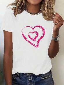 Ropa para el Día de San Valentín, Adecuada para Regalos de San Valentín y Días Festivos, Estilo Y2K, Moda, Camiseta de Manga Corta con Cuello Redondo para Mujer, Casual y Cómoda, Ropa de Primavera-Verano para Mujer, Tallas S, M, L, XL, XXL - Blanco - Ver 7