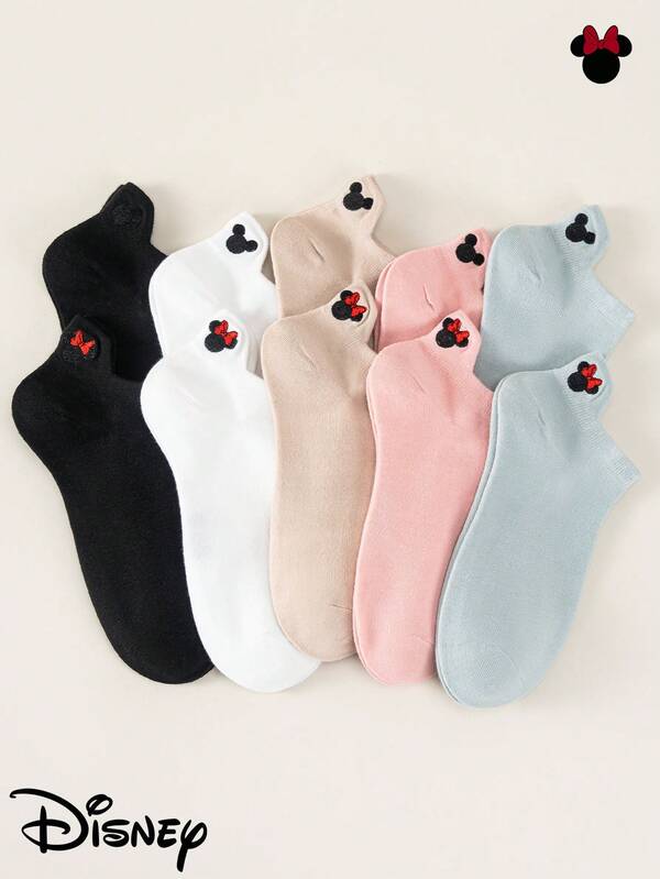 Disney 1/5 pares de calcetines de tobillo unisex con patrón bordado de Mickey Mouse en negro, blanco, gris, rosa