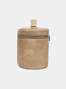 復古質感卡其色化妝包，可調節隔層，便攜式化妝收納袋，旅行必備，美妝收納包，耐用拉鍊開合，化妝收納袋，大學旅行必備，假期度假旅行包 - 卡其色 - 查看 5