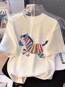 Camiseta de punto ajustada, informal y a la moda, para mujer, de manga corta, con estampado pequeño, de alta calidad, transpirable y cómoda. - Blanco - Ver 11