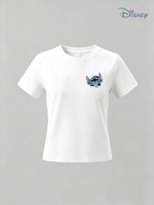 Boys' Disney Lilo & Stitch "Ohana" Floral Double-Sided Graphic T-Shirt, Kids Cute Stitch Tee, Soft Breathable Casual Top For Boys, Ideal For Everyday Wear, Playground, School, Theme Parks, Family Trips & Outdoor Activities - 白色 - 查看 3