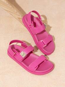 Flat Sandals For Women Comfortable Open Toe Summer Sandals Adjustable Fashion Dress Sandals Dresses For Woman - 玫紅色 - 查看 1