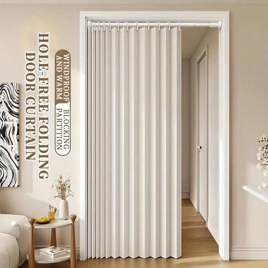 1pc Foldable Louvered Windproof Partition Curtain, Includes Hooks And Storage Strap, Suitable For Living Room, Bedroom And Kitchen, Easy Care Design, Bedroom Partition Curtain, Moisture-Proof, Easily Achieve Home Privacy
