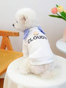 1件宠物衣服，狗狗/猫咪服装，小型犬可爱套装，舒适刺绣卫衣系列，白色 - 彩色 - 查看 2