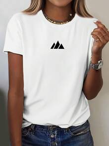 Soft, 100% Cotton Women's Short-Sleeved T-Shirt. | Casual Summer T-Shirt, Comfortable And Breathable, With A Round Neck And Letter Print. Breathable Cotton T-Shirt, Goes With Everything, Cool And Comfortable. - 白色 - 查看 1