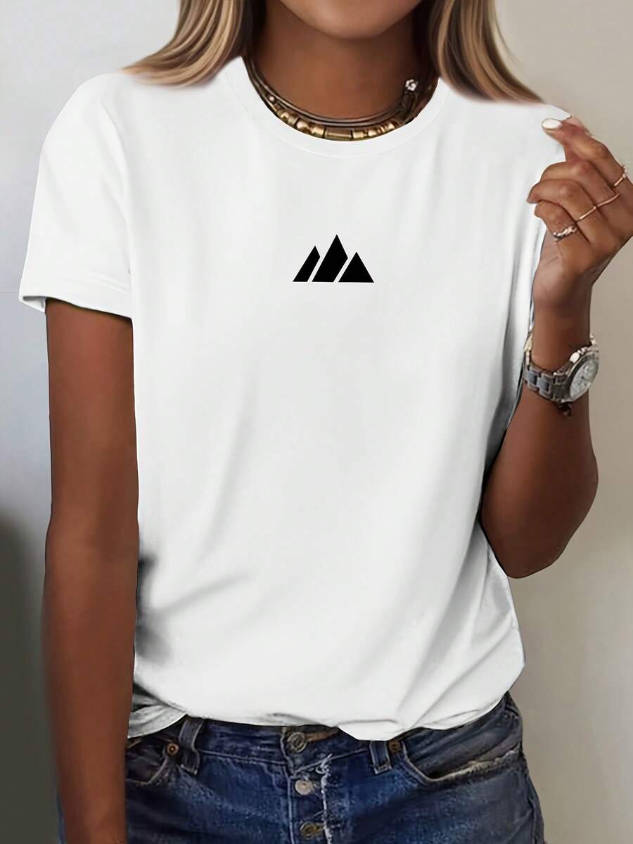 Soft, 100% Cotton Women's Short-Sleeved T-Shirt. | Casual Summer T-Shirt, Comfortable And Breathable, With A Round Neck And Letter Print. Breathable Cotton T-Shirt, Goes With Everything, Cool And Comfortable. - 白色 - 查看 1