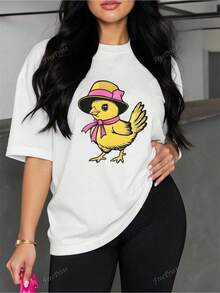 Girl With Hat And Pink Scarf - White T-Shirt - Simple Casual Style, 100% Pure Cotton Graphic T-Shirt, Crew Neck, Short Sleeve, Soft And Comfortable, Urban Fashion For All Seasons, Casual Wear | Y2k Crew Neck T-Shirt - 白色 - 查看 9