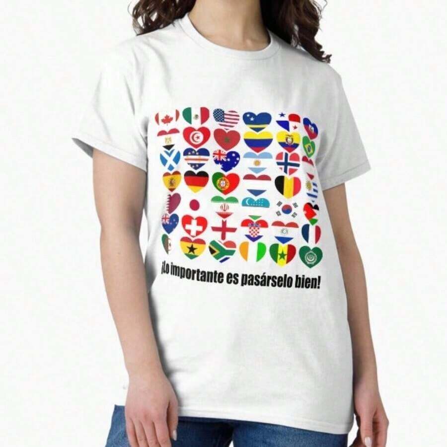 Camiseta: ¡Lo importante es divertirse! Camiseta Clásica Hearts Of Banderas Mundial 2026 - Blanco 5 - Ver 1