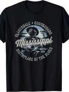 Camiseta de manga corta para hombre y mujer, diseño "Clarksdale Mississippi Birthplace of the Blues" con estampado de Son House & Waters, corte holgado, cuello redondo, estilo casual, ideal para fans del blues y amantes de la cultura sureña. Una prenda de manga corta adecuada para el hogar, uso diario, fiestas y viajes, perfecta como regalo para amigos o familiares. - Negro - Ver 5