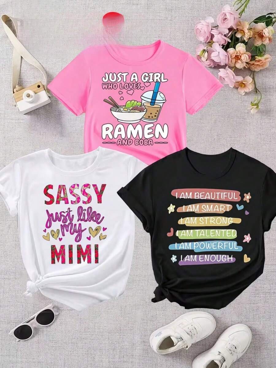 New Fashion T-Shirt For Women, 1 Piece Set, Inspirational Ramen And Milk Tea Print, Round Neck, Plus Size T-Shirt, Pure Cotton Summer Loose Fit And Slimming, Local Delivery, Machine Washable, Elegant Casual Top. - 白色 - 查看 1