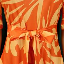 Plus Size Elegant Lace-Up Short Sleeve Flared Dress, New Style 2026 For Women - Tachibana Apricot - View 4