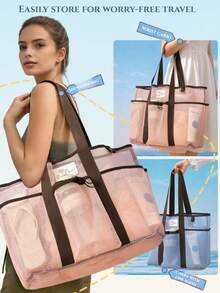 Breathable Mesh Beach Bag, Large Capacity Shoulder Bag, Portable With Multiple Pockets, Quick Dry Reusable Beach & Pool Tote - Multicolor - View 2