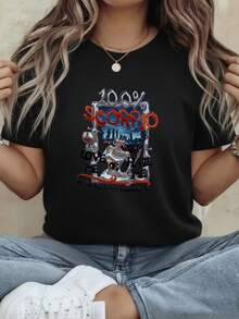 Women's Summer Clothes, Women's T-Shirts, Fashionable T-Shirts, And Clothing For Fitness, Leisure Travel, College Life 100Scorpiocity Skylinesilver Female Figure Decoration With Crystal Chain And Flame Text Slogan - 黑色 - 查看 6