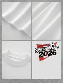 Bandera suiza con balón de fútbol y texto Switzerland 2026 que simboliza apoyo a la selección en el campeonato internacional con energía deportiva y orgullo nacional camiseta de mujer 100% algodón cómoda y transpirable para uso diario y eventos deportivos - Blanco - Ver 4