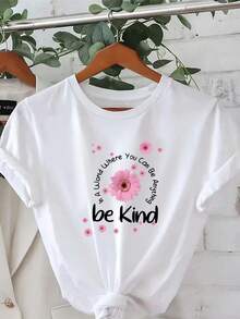 Plus Sizes - The Kind Little Daisy, Everyday Outfits, Comfortable And Casual Short Sleeve T-Shirts, Stylish Printed Crew Neck T-Shirts, Plus Size Women's Clothing, Women's Apparel - 白色 - 查看 1