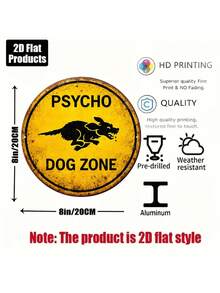 1块8 x 8英寸/20 x 20厘米2D圆形平面标牌，复古风格，标牌内容为“疯狗”和“小心恶犬区域”，适用于车库、酒吧、办公室装饰或作为礼物。 - 1PC - 查看 3