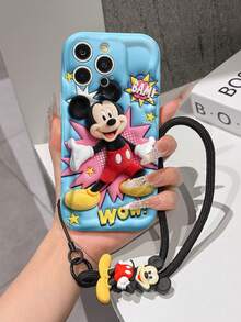 Disney Has Authorized, Phone Case - Chain Set, This Set Features A Mickey Mouse Phone Case Paired With A Detachable Silicone 3D Stitch Wrist Strap, Complete With A Metal Ring Attachment. Crafted Using A Unique 2D Wave-Texture Technique, The Case Is Made From Eye-Catching And Adorable TPU Material, Showcasing Classic Mickey And Minnie Mouse Designs. It Is Compatible With The Entire IPhoneseries, Including Models 17, 16, 15, 14, 13, 12, 11, XS, XR, X, Plus, Pro, And Max. This Stylish, Cartoon-Themed Protective Case Not Only Provides Robust, All-Around Protection For Your Device But Also Makes For The Perfect Gift For Friends And Family. IPhone17 Pro Max Case. Disney Phone Case. - 白色 - 查看 1