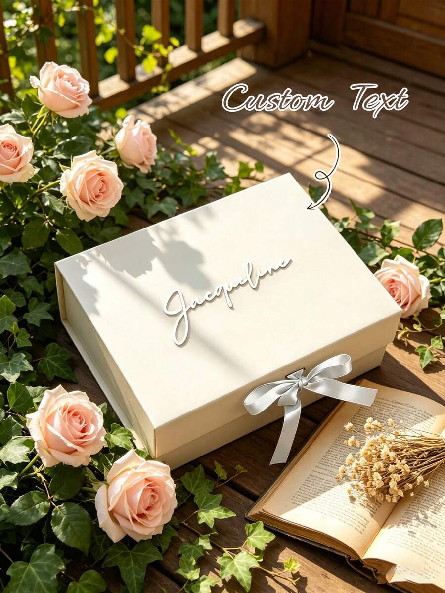 1pc Customized Name Gift Box, Personalized Text Luxury Gift Box With Ribbon, Magnetic Closure Bridesmaid/Proposal Box, Empty Gift Box, Birthday Gift