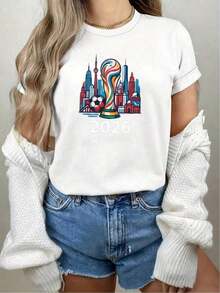 Camiseta unisex con el logotipo oficial del Torneo de Fútbol de la Copa Mundial 2026, camiseta informal de algodón blanco para mujer, ropa deportiva para fanáticos, camiseta gráfica de moda, regalos para festivales, ropa deportiva informal, ropa athleisure, ropa urbana, cómoda y suave, tela transpirable, ligera, corte relajado, diseño clásico, estilo atemporal, conjuntos de verano para mujer, conjuntos de primavera para mujer, ropa de verano, ropa para el Día de San Patricio para mujer, primavera, conjuntos de primavera, primavera, ropa vintage para mujer, tops de verano para mujer, tops para mujer, ropa de mujer, ropa de primavera, tops bonitos para mujer, tops lindos para mujer, conjuntos de vacaciones para mujer, conjuntos de verano para mujer, conjuntos de verano, conjuntos de playa. - Blanco - Ver 1